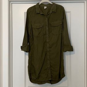 Army green collared button-up dress